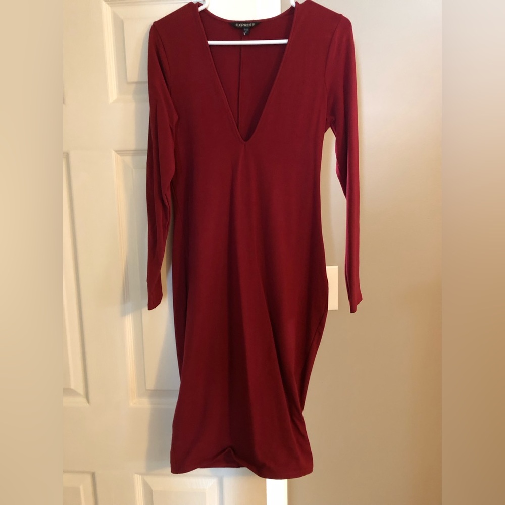 Express red cotton fitted dress